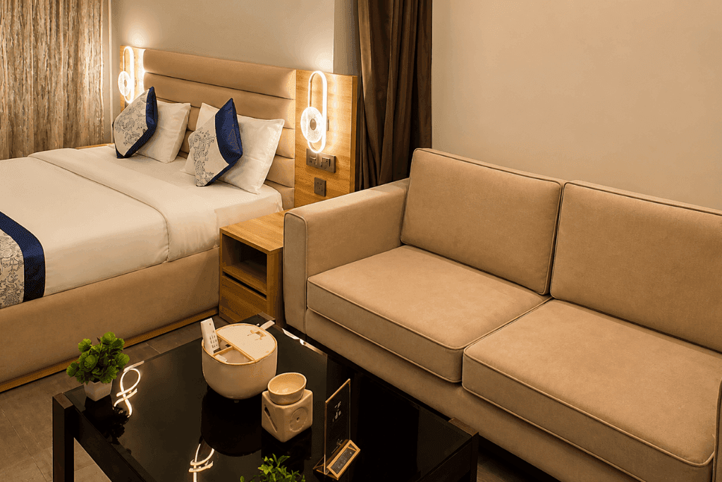ZenithSuites Noida serviced suites overlooking the Yamuna river and city skyline, photo 19