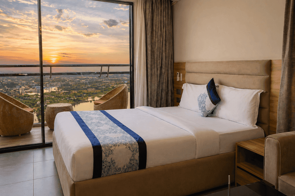 ZenithSuites Noida serviced suites overlooking the Yamuna river and city skyline, photo 7